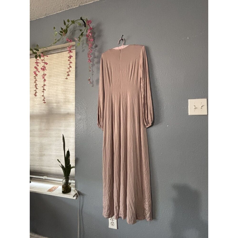 VEILED Taupe Long Sleeve Maxi Dress Size S Modest Minimalist Stretch